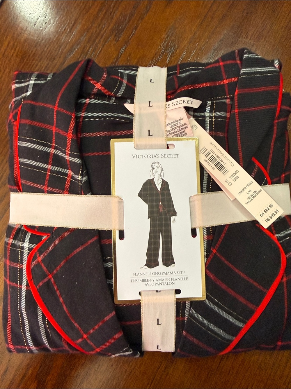 Victoria's Secret Black Red Plaid Flannel Pajama Set